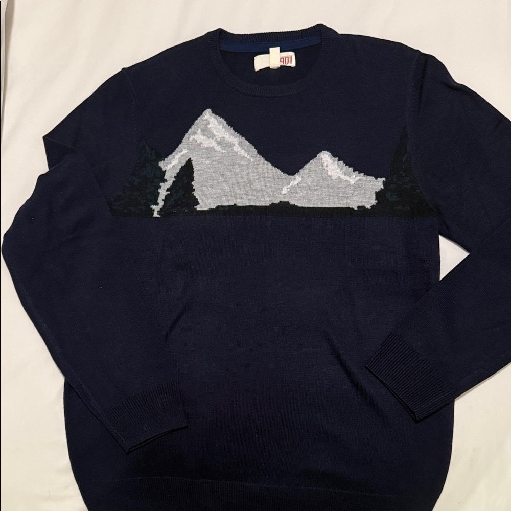 1901 medium Navy Sweater with Mountain Design
